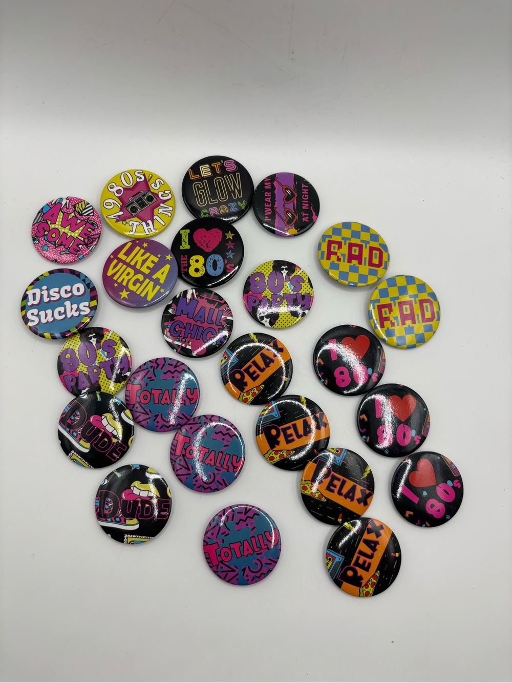 1980’s Party Buttons Lot of 24